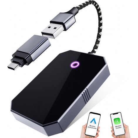 Compatible avec Carplay Sans Fil Et Android Auto 2 En 1, Pour Voiture, Support De Mise À Jour En Ligne, Plug & Play, Câblé Ou Sans Fil (1/5)