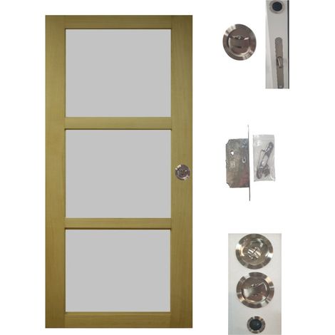 Porte Coulissante Ayous 3 Panneaux Gris Ral 7035 H204 X L73 + Serrure a Condamnation (1/4)