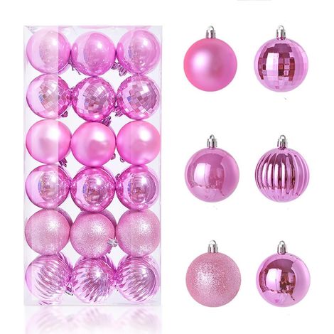 Boules de Noël à suspendre de 4 cm, décoration de sapin de Noël, boules incassables, boules givrées, mates et brillantes, lot de 36 (rose) (1/5)