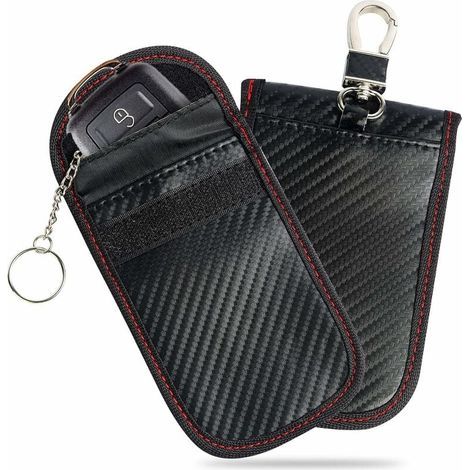 Signal Blocage Faraday Pochette Sac, Lot de 2 Pochettes Blocage Signal RFID pour Clé Voiture, Étui de Protection Anti RFID en Fibre de Carbone, kueatily (1/5)