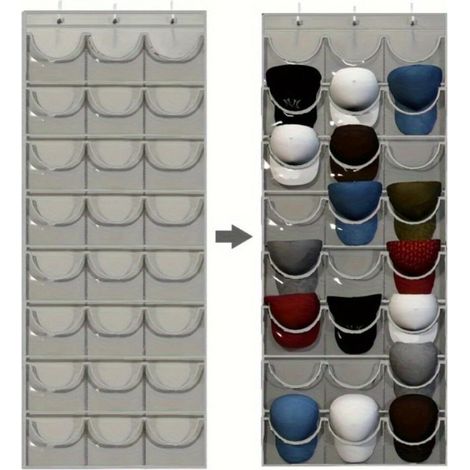 Porte chapeaux à 24 poches pour casquettes de baseball, casquettes de baseball, support de rangement pour placard mural (1/4)