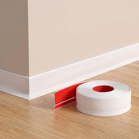 Flexible Skirting Board with Lip, 10 m Flexible PVC Skirting Board 2 Inch Base Profile for Curved Walls, Waterproof Floor for Kitchen and Bathroom, Self Adhesive Wall Finish, White (1/5)