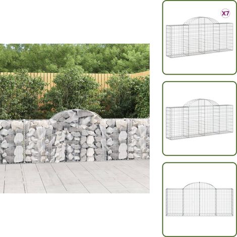 Gabionen mit Hochbogen 7 Stk. 200x30x80/100 cm Verzinktes Eisen - Gabionen - Gabionenkorb - Gartendeko - Gartenzubehör - Zaun (1/5)