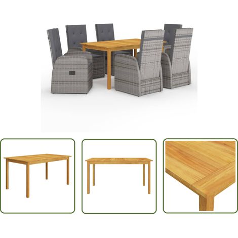 The Living Store Ensemble à manger de jardin 7 pcs Gris - Table De Jardin - Salon De Jardin - Mobilier De Jardin - Set De Table - Meubles De Jardin (1/5)
