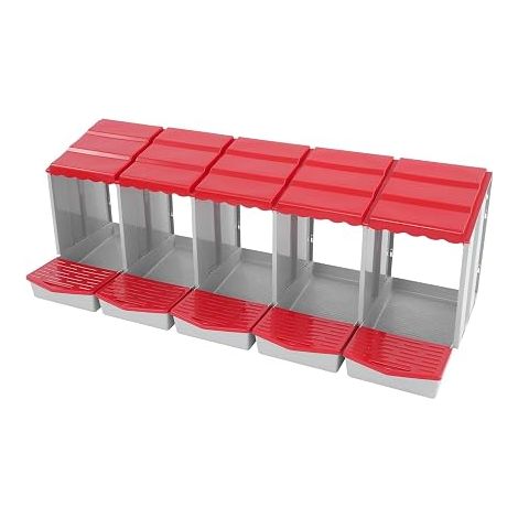 Poulailler à 5 compartiments en polypropylène - Poulailler autoportant - Montage mural - Nid de pondoir pour poules - Protège les œufs - 121,1 x 51,5 x 46,5 cm (rouge) (1/5)