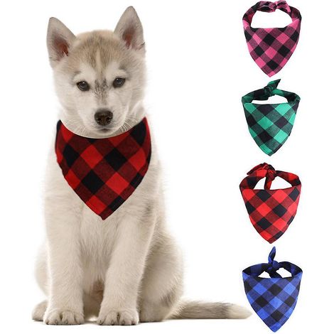Serviette Triangulaire D't Pour Animaux De Compagnie 4 Pices (multicolore Carreaux-m), Collier Pour Animaux De Compagnie, Charpe D't, Charpe Bav (1/3)