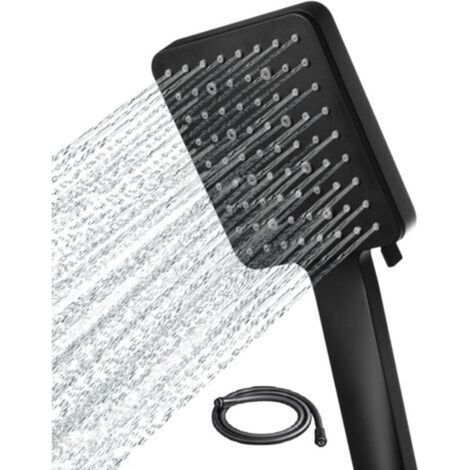 High-Pressure Square Handheld Shower Head with 1.5m Hose - 6 Spray Modes - Black (1/5)