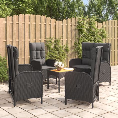 Ensemble Table et Chaise de Jardin et coussins 5 pcs - Meuble de jardin Noir Résine tressée BV551563 - BonneVie (1/5)