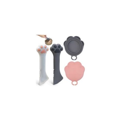 Cuillère Aliment Animaux Silicone - 2 pièces, Cuillère Aliment Chat Silicone Patte + Couvercle/Ouvre-Boîte - Pour Chat/Chien/Aliments Humides (1/5)
