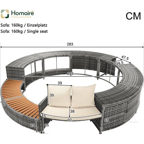 HOMAIRE Garten-Lounge-Set mit runder Couch, verstellbaren Füßen und Kissen für Terrasse, Garten oder Poolbereich (1/5)