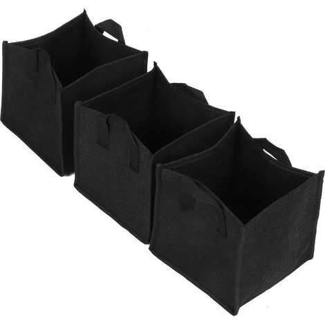 3 Sacs de Culture Carrés en Feltre avec Poignées - Conteneur de Jardin Noir pour Légumes 19,5x19,5x20 cm (1/5)