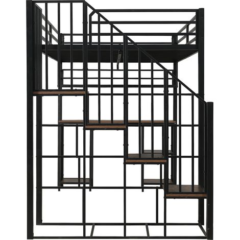 Cama alta de metal con escritorio y estantería de almacenaje 120x200 cm negro (1/5)