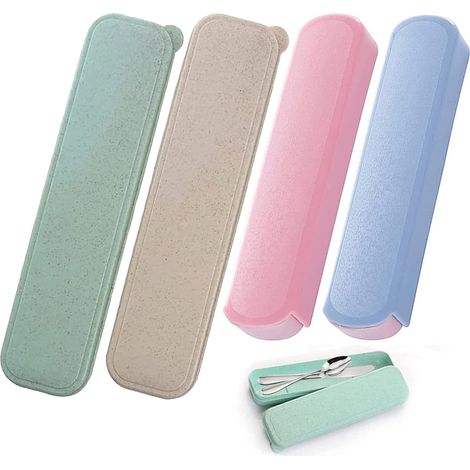 Boîte à Couverts Portable, 4 PCS Réutilisables Fourchette Cuillères Boîte de Rangement pour Couverts Range pour Voyage Camping (1/5)