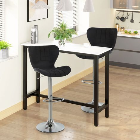 Set aus 2 Barhockern im modernen Design, verstellbare Sitzhöhe 59–81 cm, 360° drehbar, schwarzes Leinen