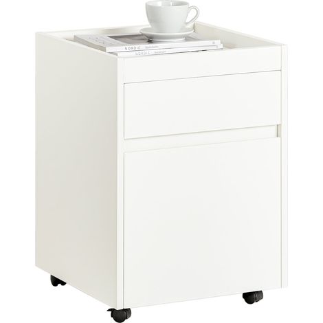 Mesita de Noche con 2 Cajones Mesa Auxiliar Mobiliario de Salón Moderno con 4 Ruedas L40xP40xH54 cm FBT121-W SoBuy ES