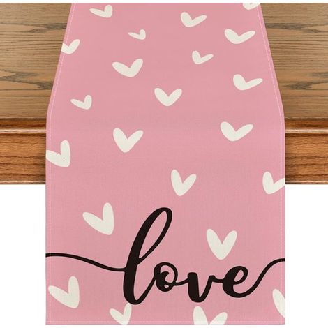 Camino de mesa rosa con forma de corazón para el Día de San Valentín，ideal para reuniones familiares acogedoras en interiores，33 x 183 cm (1/3)