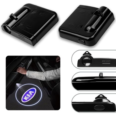 Lot de 2 projecteurs de logo pour portières KIA, éclairage LED HD sans fil avec logo et effet d'ombre.