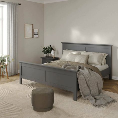 Dmora - Cama plaza y media Inaya, Sommier para dormitorio, Estructura de cama por habitación, Estructura del sostenedor del colchón, 211x179 h110 cm, Gris (1/5)