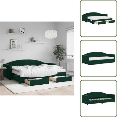 Tagesbett Ausziehbar mit Schubladen Dunkelgrün 80x200 cm Samt - Sofa - Schlafsofa - Gästebett - Tagesbett - Doppelbett (1/5)
