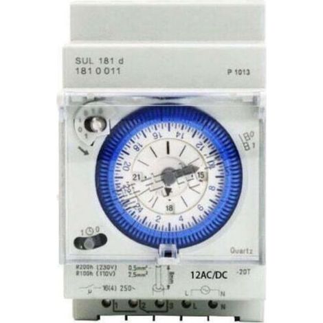 Minuterie analogique avec moteur synchrone et programme journalier, minuterie, 12 V c.a./c.c. MNS (1/4)