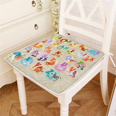 Lot coussin de chaise motif alphabet animal mignon, assise confortable 45x45cm avec attaches pour maison, bureau, extérieur CJJ1508 (1/4)