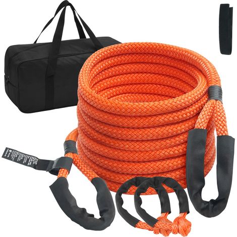Corde de remorquage cinétique 7/8" x 30', capacité 30 580 lbs, sangle de récupération tout-terrain avec 2 élingues souples (41 750 lbs), élasticité 30%, usage intensif pour SUV, camion, VTT, tracteur. (1/5)