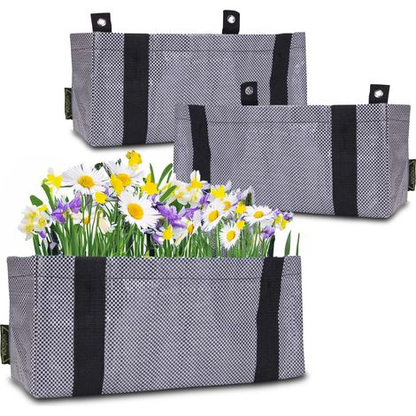 Pflanzentasche zum Hängen - 3er Set / je 40 x 17 cm - Hänge Blumentopf für Balkon und Geländer - Pflanzen Blumen Kräuter Beutel Tasche Topf