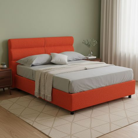 Cama Doble Briaglia, Cama Doble Desenfundable, Con Cajón, Hecho en Italia, Tamaño Colchón 160x200 cm, Naranja (1/5)