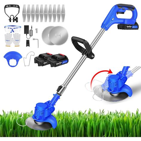 Debroussailleuse Electrique sans Fil 21V Coupe Bordure sans Fil avec 2 Batterie et Lames en Métal, Coupe-Herbe électrique Puissant Coupe-Herbe de Jardin Coupe-Mauvaises Herbes pour Jardin Élagage (1/5)