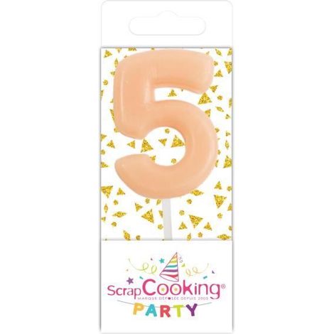 Bougie - SCRAP COOKING PARTY - Mini Bougie 5 - Blanc - Décoration de fête - Anniversaire