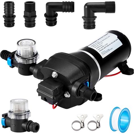 Pompe a Eau 12V Camping Car avec Filtre à Mailles, Pompe à Membrane 20,8 LPM, Pression de Service 40 PSI, Puissance 180 W, Courant 12 A, pour Caravane, Jardins (1/5)