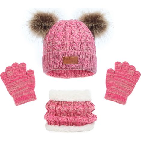 Set invernale 3 in 1 per bambini: cappello, sciarpa e guanti. Scaldacollo caldo lavorato a maglia con fodera, cappello invernale con pon-pon. Set invernale per bambine e bambini dai 2 ai 6 anni.