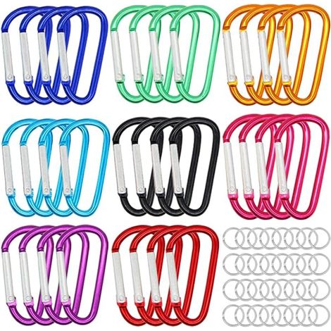 Mousqueton D - Aluminium - 1,8 Pouces - Fermeture À Ressort - 32 Pièces - 8 Couleurs - Pour Loisirs Extérieurs Et Accessoires De Montage (1/3)