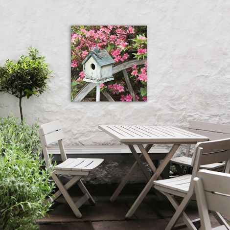 Tableau de jardin Nichoir caché dans les fleurs 50 x 50cm Rose, gris (1/5)