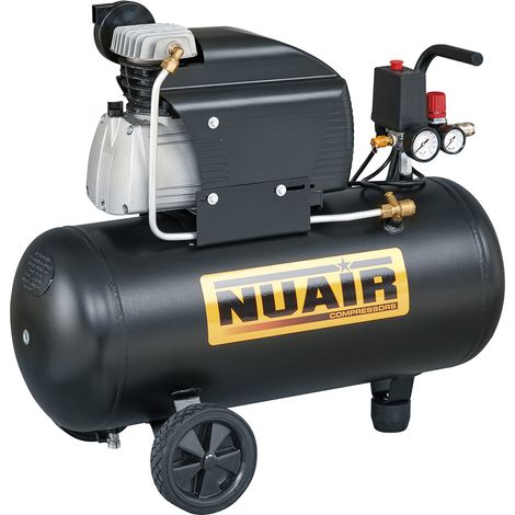 Nuair – Compresseur à piston lubrifié 2 CV 50 litres 230 V – Pression 8 bar – Débit 13 m³/h – Moteur monophasé 2850 tours/min