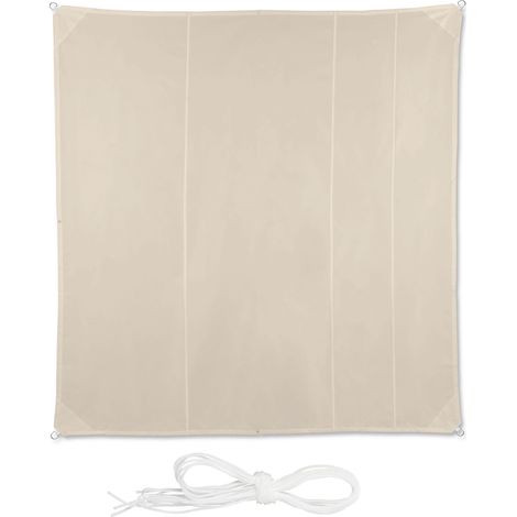 Relaxdays Voile d’ombrage carré diffuseur d’ombre protection soleil UV terrasse toile résistante à l'eau, 5 x 5 m, beige