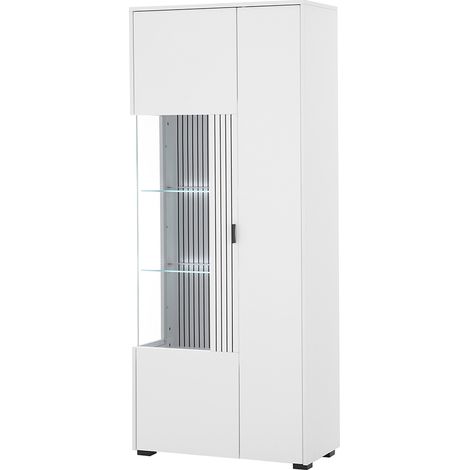 Vitrinenschrank mit Holztür rechts weiß matt mit schwarz HUNTER-61 (1/5)