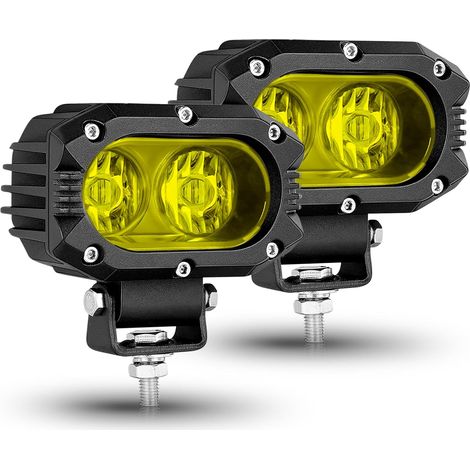 4 Pouces Ambre Phare de Travail LED 80W 9600LM Phares Longue Portee LED Moto Ambre Antibrouillard Feux Additionnel Barre pour Moto, Voiture, Tracteur, Camion, SUV, Bâteau, Caravane