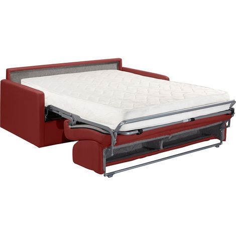 Canapé 3 places convertible express en tissu rouge avec assise mémoire de forme - Couchage 140 cm - Matelas 14 cm CALIFE (1/2)