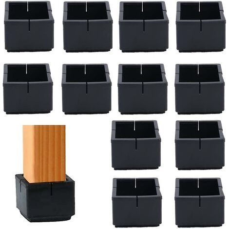 Protections de pieds de chaise et de chaise roses (lot de 12), 49-55 mm, en PVC, embouts carrés avec feutre noir. (1/5)