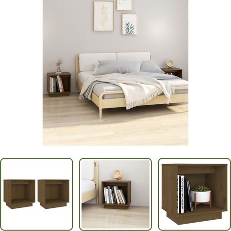 Table de chevet marron miel - Tables de chevet 2pcs Marron miel 40x30x40cm Bois de pin solide (1/5)