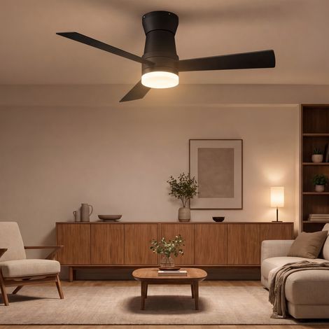 Ventilateur de Plafond Moderne avec Éclairage LED - Plafonnier Ventilateur 42 Pouces (106.6 cm) 3 Pales avec Télécommande, Moteur Silencieux 6 Vitesses, Mode Réversible Hiver/Été - Noir (1/5)