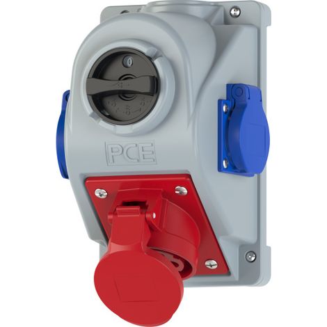 Prise fixe avec interrupteur L-0-P 32A 5P 400V + 2x 2P+Z 230V IP44 combo-POL 960625421W