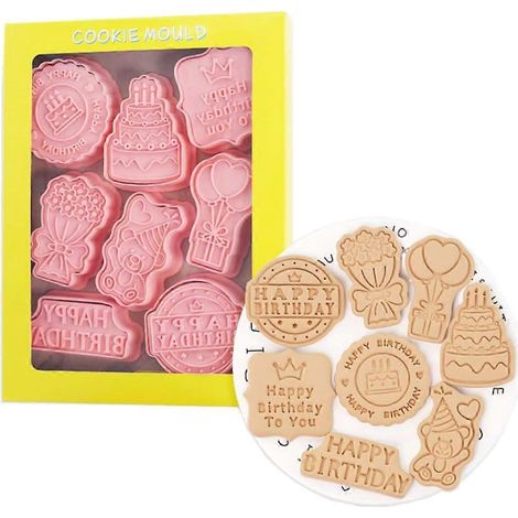 8 moules à biscuits « Joyeux anniversaire » en plastique pour la cuisson des biscuits d'anniversaire - Ustensiles de cuisine (1/5)