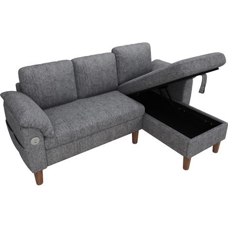 L-förmiges 3-Sitzer-Ecksofa aus hellgrauem Chenille mit wendbarer Chaiselongue (1/5)