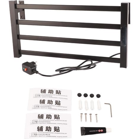 Sèche-serviette électrique mural thermostatique avec écran numérique, sans perçage, étagère chauffante, prise UE 220V (1/5)