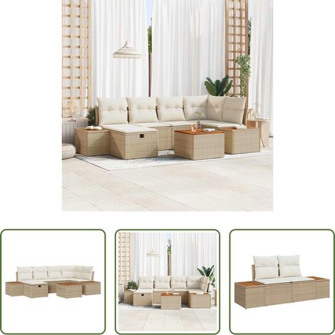 vidaXL Canapé de terrasse -  Ensemble de canapé de jardin avec coussin 7 pcs Beige polyrotin (1/5)