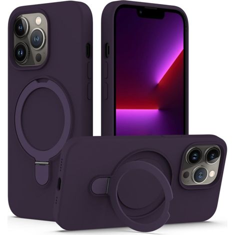 Custodia magnetica in silicone liquido per iPhone 13 Pro Max, compatibile con la ricarica MagSafe e con anello di supporto, offre una forte protezione, colore viola.