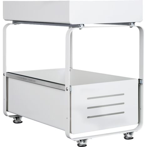 Organizzatore Sotto il Lavandino 2 Livelli, Scorrevole Scaffale Sottolavello Portaoggetti, Organizer Sottolavello Portaoggetti per Cucina Bagno, Acciaio al carbonio (blanco) 4025.539.5cm (1/5)