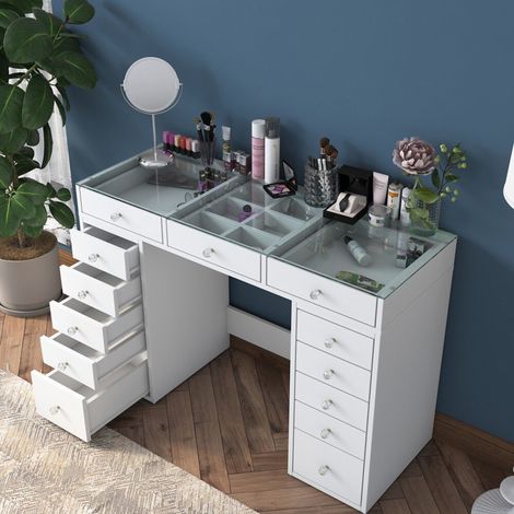 Cómoda Aldara, 13 cajones, 44.5x120x79.8h cm Blanco (1/5)